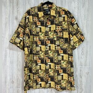 Mens Vintage Geometric  Tribal Printed Short Sleeve Casual Button Down Shirt XL